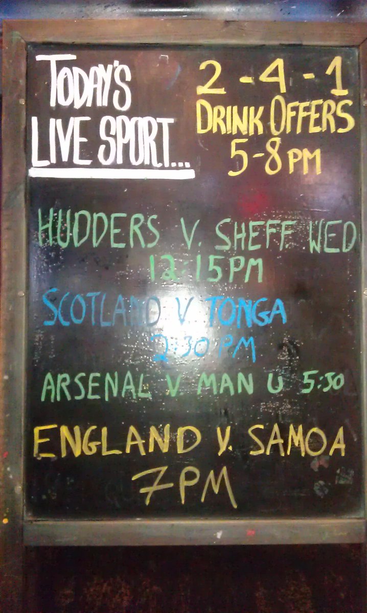 England vs. Samoa in the rugby and Arsenal vs. Man U showing at <a href="/Elbowroomleeds/">The Elbow Room Leeds</a>  today. Come one come all!