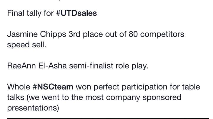 UtdSales's tweet photo. Beyond proud of our #NSCteam performance this weekend. #UTDSales #SuperProud http://t.co/zDDuD2QnVJ