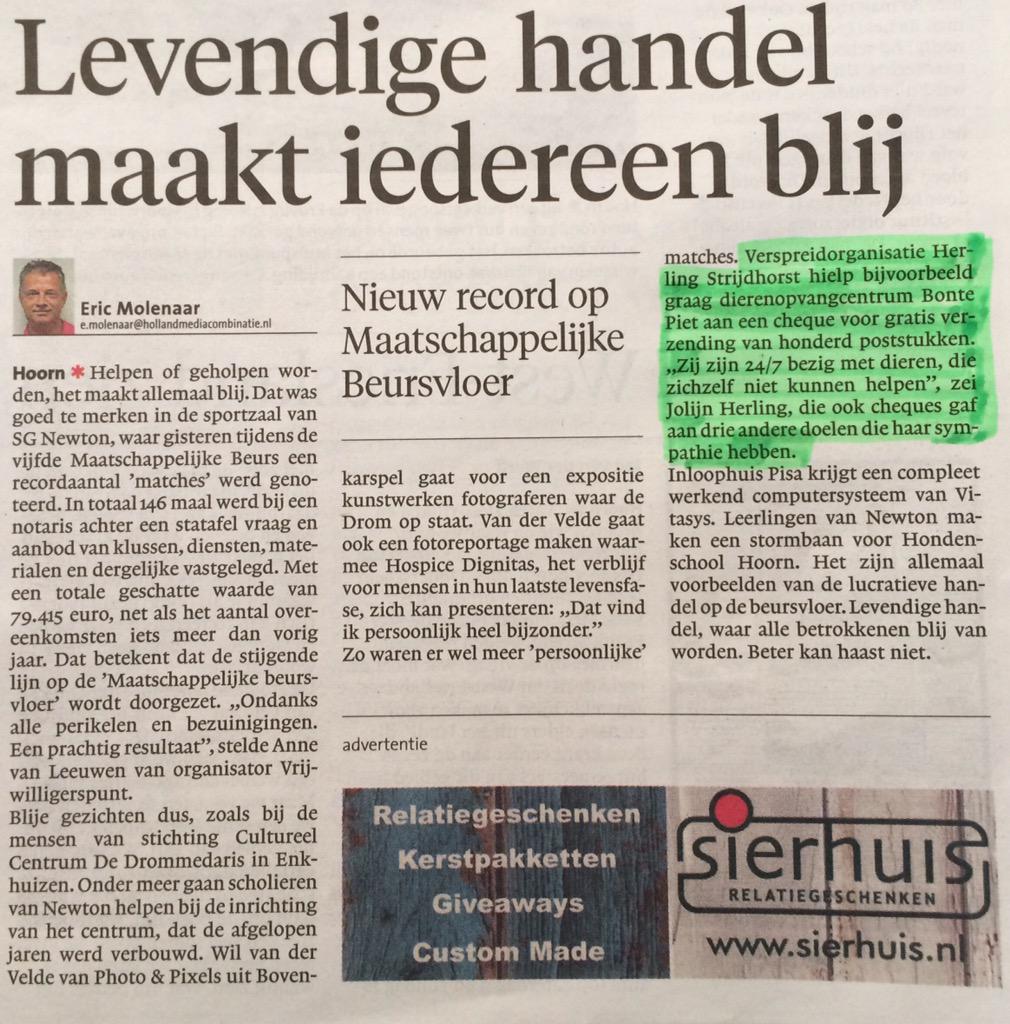 HSbezorging's tweet photo. Een mooi artikel in het @nhdagblad http://t.co/7Ocf3HOabY
