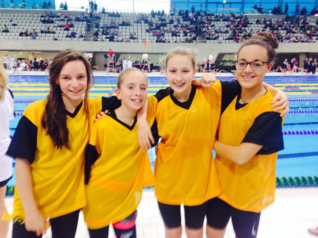 CaterhamSport's tweet photo. These girls are superstars! 9th in England for the Freestyle Relay. Couldn't be prouder! #VIPCats #ESSA14 http://t.co/k83BPyzCbq