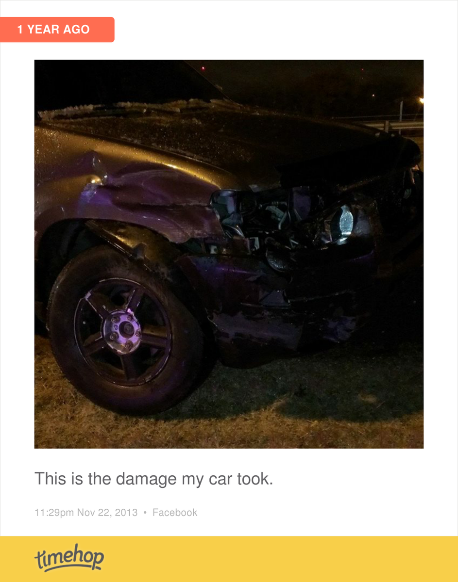 BryBry89's tweet photo. crazy that this happened a year ago today. That wreck could have gone differently but thank goodness it didnt. http://t.co/Khi8JIDOI6