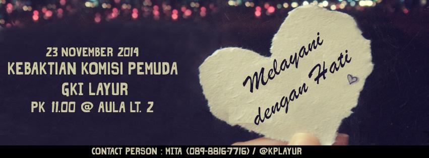 KPLayur's tweet photo. Yuk sama2 belajar "Melayani dengan Hati" di ibadah Komisi Pemuda bsk pk 11.00. See you there! Goodnite tweeps :) http://t.co/cgrw3oyyvy