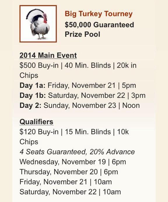 Hey #Minnesota #poker players, tonight's the last chance 2 get into @RunAces #BigTurkey tourney. Awesome structure‼️