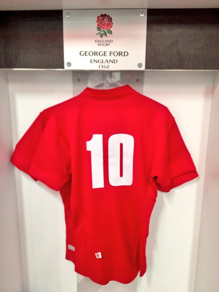 EnglandRugby's tweet image. .@George_Fordy's shirt hangs in the Twickenham dressing room. The 21 year-old makes his first Test start #precocious