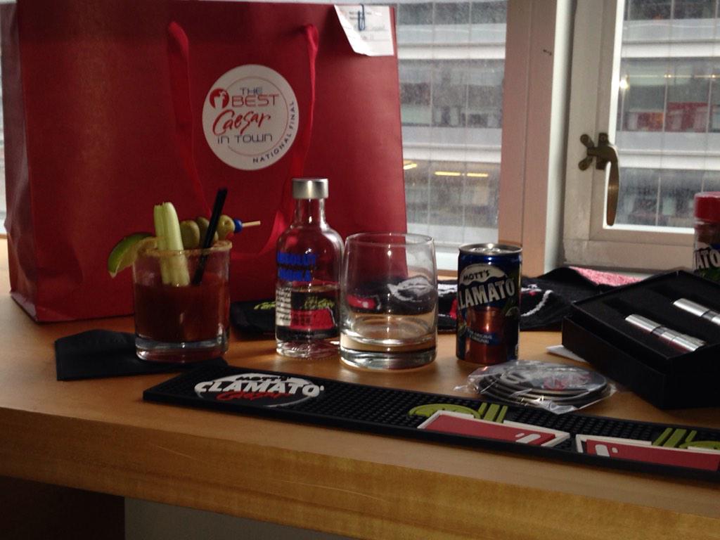 Sheptender's tweet photo. Getting pampered by Mott's #BestCaesar @ChristiansBar23 @Whisky_Chef @CaesarClint http://t.co/YrIaulTCC6