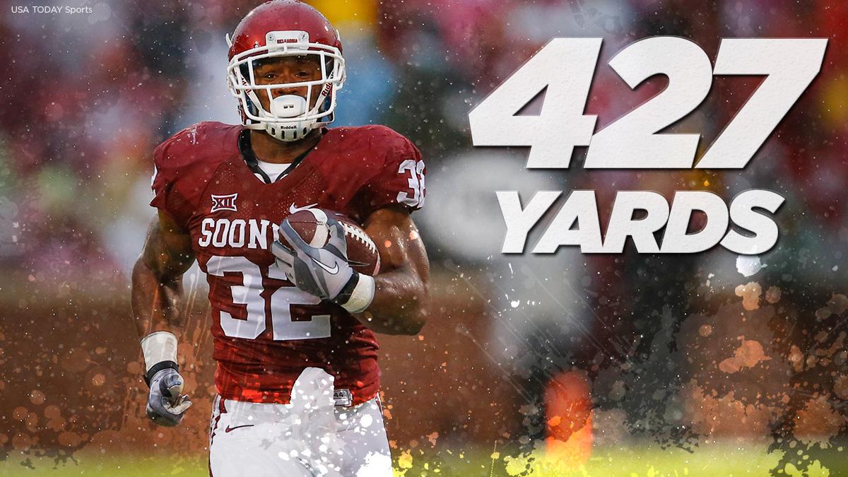 NCAAFootball's tweet photo. SAMAJE PERINE... breaks the single-game FBS rushing record! http://t.co/VL72GjPtP3