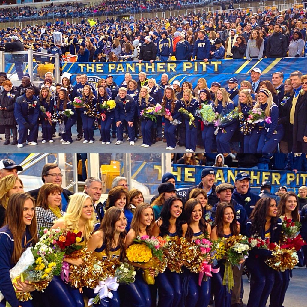 A big congratulations to all the <a href="/pitt_cheer/">Pitt Cheerleading</a>, @pittDT &amp; <a href="/PittBand/">Pitt Band</a> seniors! THANK YOU for all the great support! #H2P