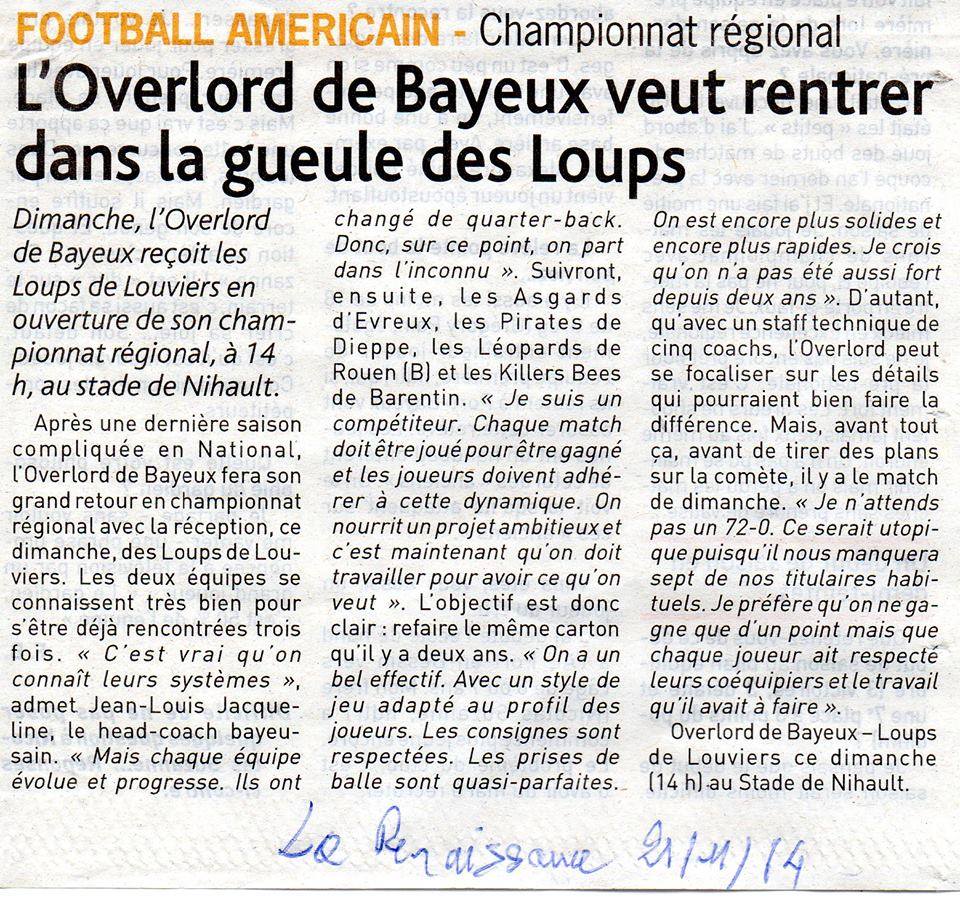 OverlordBayeux's tweet photo. Article dans @RenaissBayeux pour le match de demain ! Venez nombreux pour soutenir l'Overlord :D #FootUS #Teamwinner http://t.co/hdFf28qjuQ