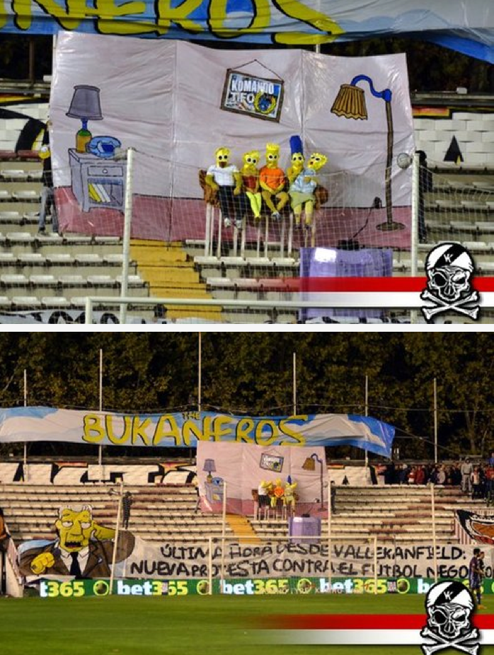Dischivolanti's tweet photo. I tifosi del Rayo Vallecano protestano usando i Simpson contro il calcio moderno. http://t.co/bpXeRwgt43