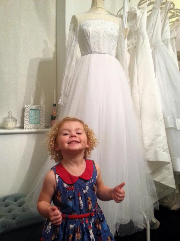 munkaysteve's tweet photo. My daughter showing off her favorite dress at @honeybombbridal http://t.co/A8qfvbluTo