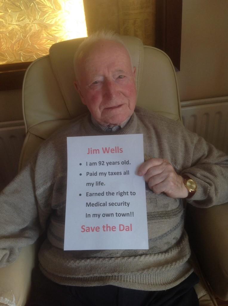 SaveTheDal's tweet photo. Just a reminder @Jim_Wells_MLA... People like 92yo Mr Gormley are relying on YOU #savethedal http://t.co/1jarQtwrdh