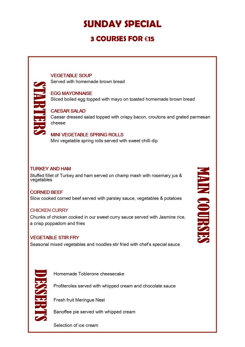 LeesKilcoole's tweet photo. Sunday Special - 3 courses €15 (set menu)
Food served from 12 noon http://t.co/AbeINdirRJ