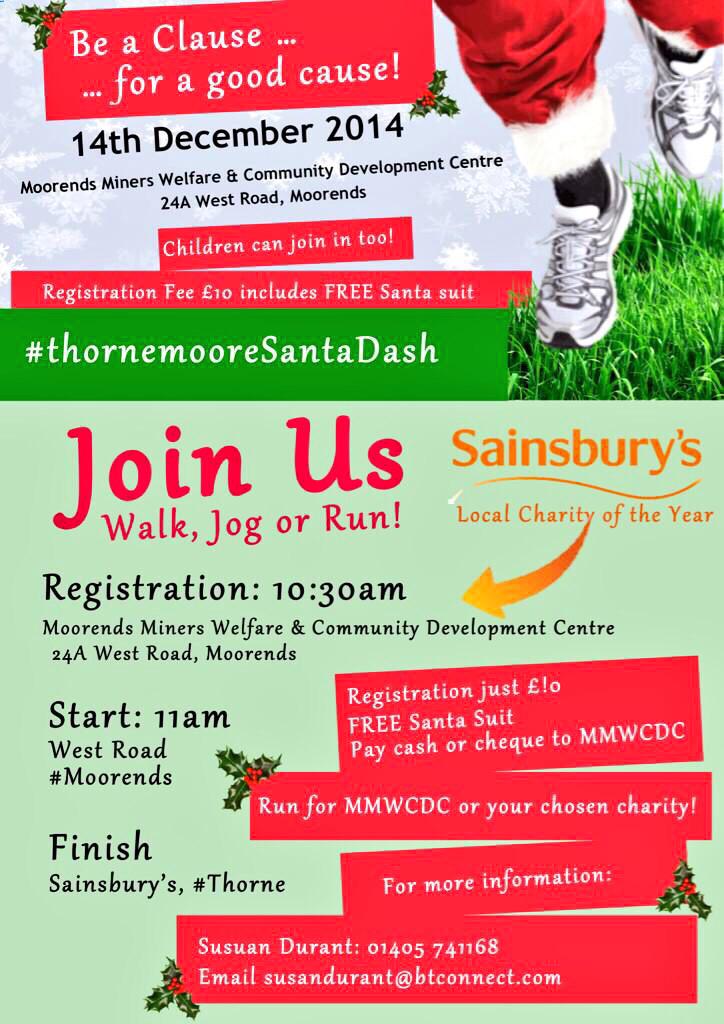 #thornemooreSantaDash for #charity on 14Dec. Are you ready? #FestiveSeason #fundraising at its best #doncasterisgreat