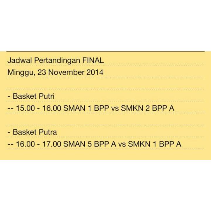 OSISSMANSABPN's tweet photo. Nggak bosan kita ingetin, hari ini bakalan ada FINAL BASKET @Folks_Crowd @HooliganSMALA @smkn1bpn  #SMANSACUP2014 http://t.co/PpP0mPI22F