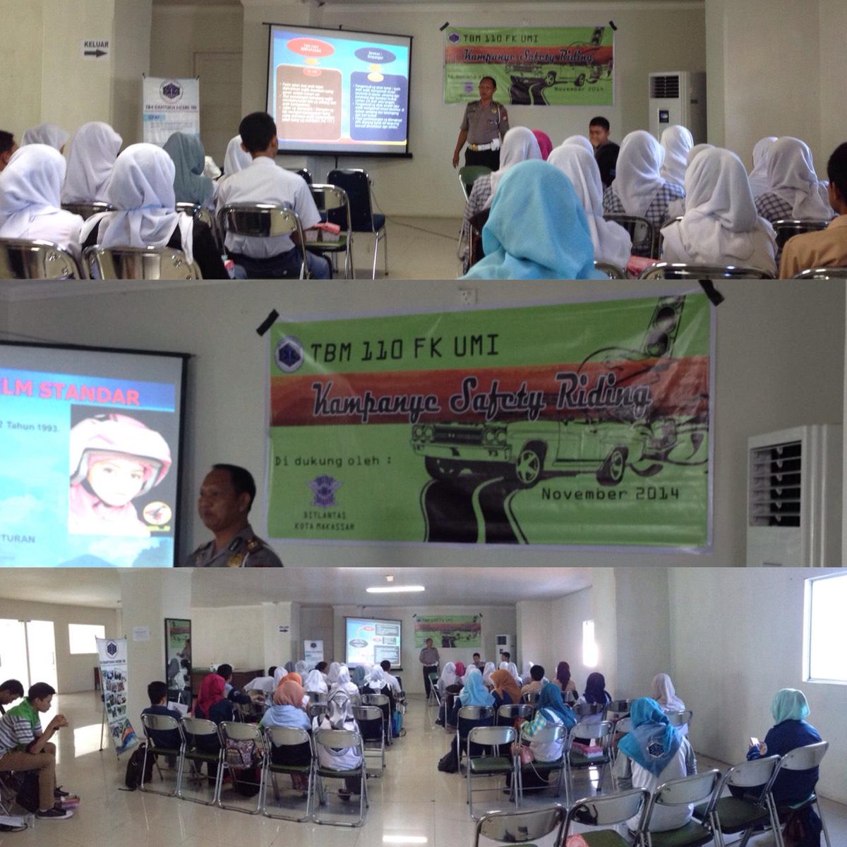 Emergency4Teen's tweet photo. [23/11/2014] Seminar dan Kampanye Safety Riding bersama DITLANTAS Kota Makassar. Organized by TBM 110 FK UMI http://t.co/SDH2zD9xAm