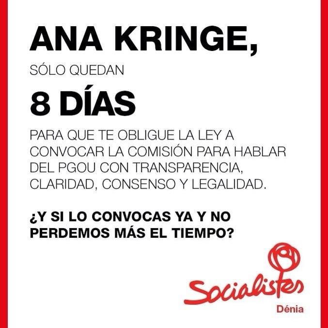 PSOEDENIA's tweet image. #Kringe quedan 8 días por Ley parq convocar  comisión del PGOU de #Dénia Transparencia, consenso, luz y taquígrafo.