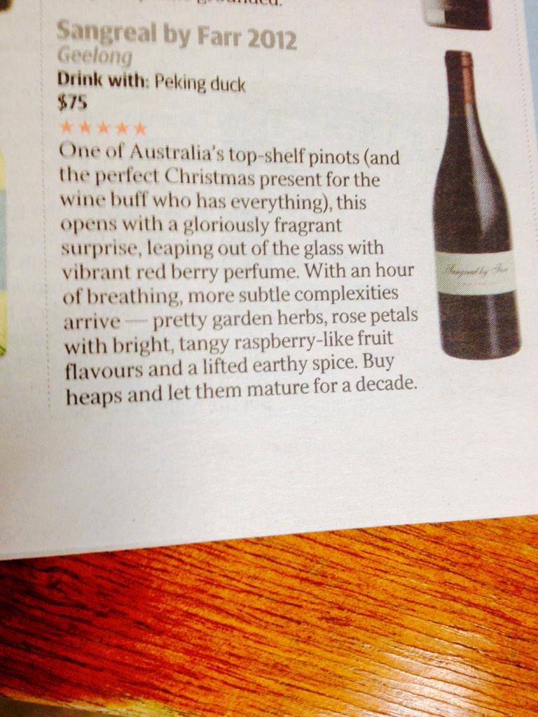 CellarHand's tweet photo. "The perfect Christmas present for the #wine buff who has everything": This #Pinot as seen by @HeraldSunFood #gofarr http://t.co/7paiMXEFiF