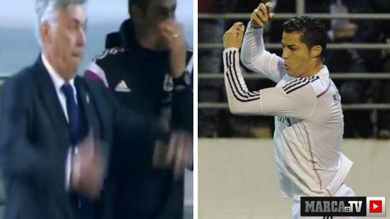 marca's tweet image. Ancelotti imitó a Cristiano en el segundo gol del portugués ▶ ow.ly/EJ8av