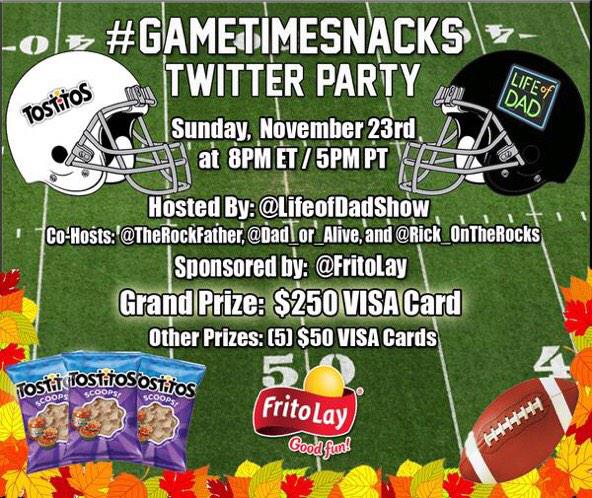 #GameTimeSnacks Twitter Party this Sunday sponsored by @FritoLay - OfficialRules: ow.ly/EGm4n
