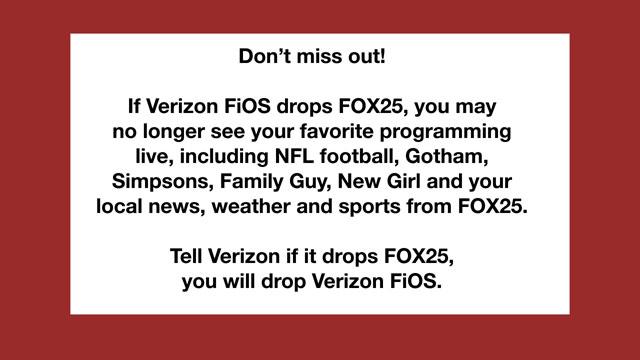 Boston 25 News On Twitter Attn Verizonfios Customers You May Lose Fox 25 On Thanksgiving Tell Verizon To Keepfox25 Http T Co Q3aali9xw8 Http T Co Vfct2xlxyx