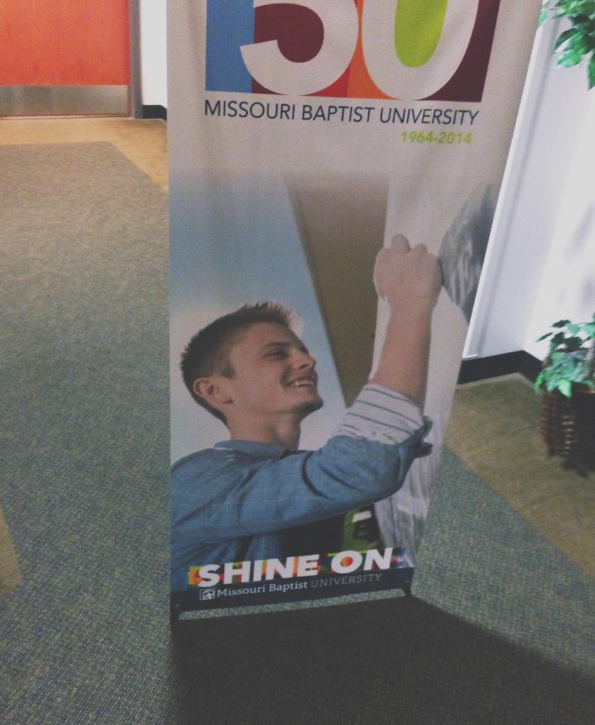 Getting ready to see Les Mis at Missouri Baptist University. Saw this sign on the way in. @TySkrubs #posterchild