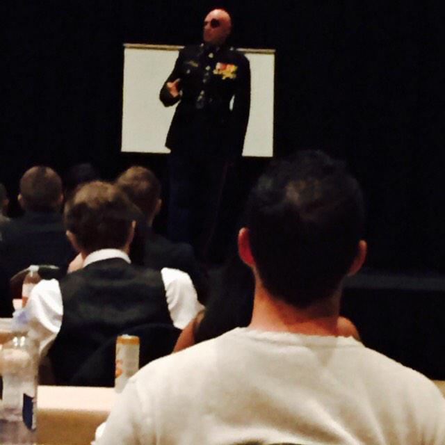 Gvilla_LTD's tweet photo. Honored to hear from Great American Hero Clebe McClary today "You can give out but don't give up!"  #Relentless2014 http://t.co/s8WXrtTiZZ