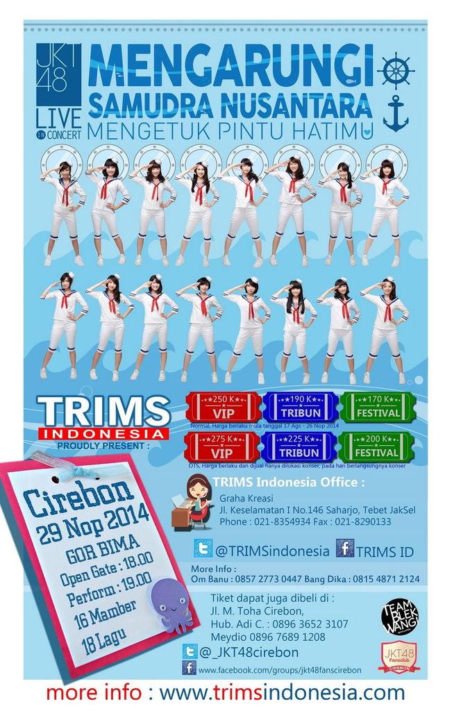 JKT48 LIVE IN CONCERT CIREBON, 29 November 2014 at GOR BIMA | Tiket: TRIBUN 190k, FESTIVAL 170k | Cp: 089610784828