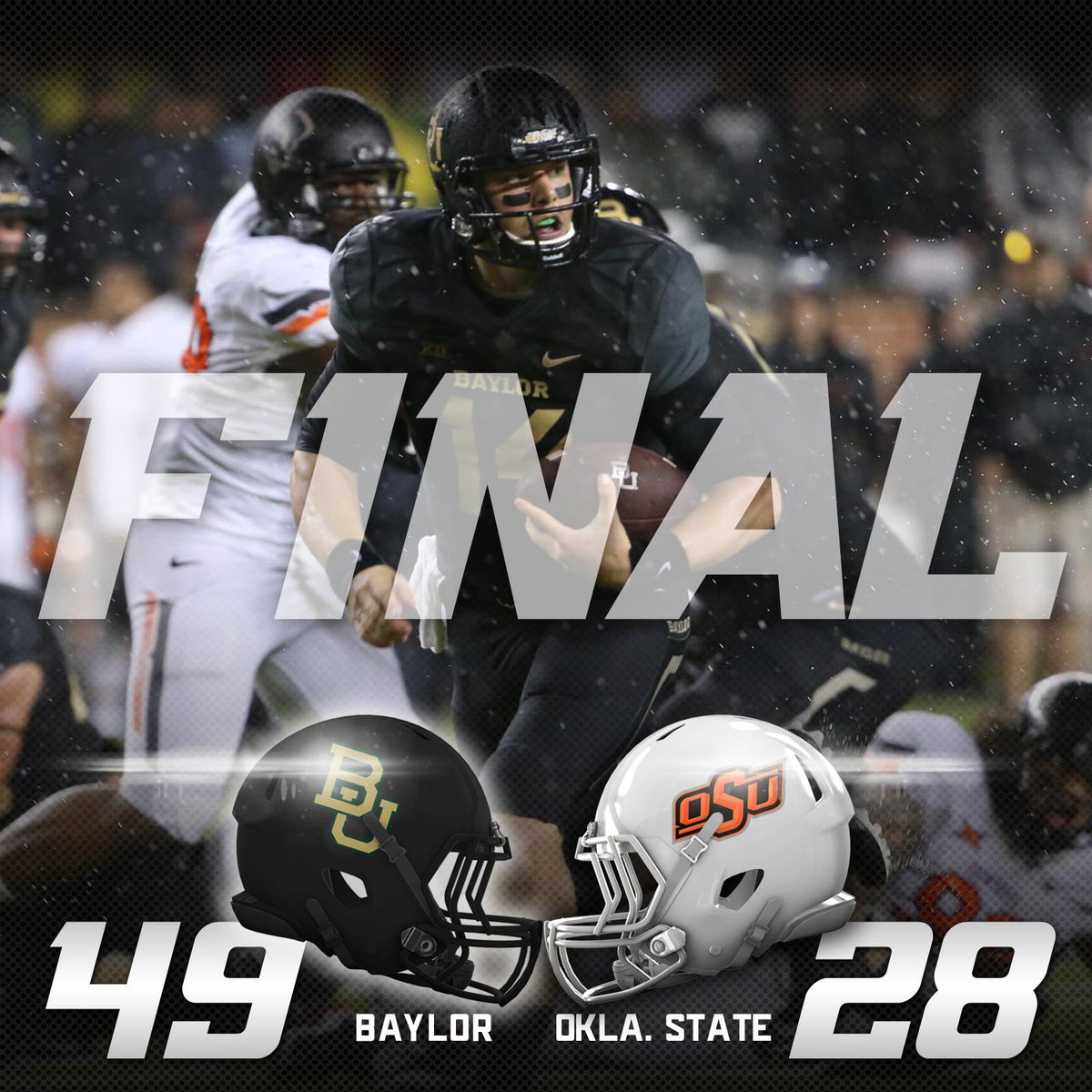 Baylor with a 21-point win on a rainy day for #EveryoneInBlack. #SicOSU