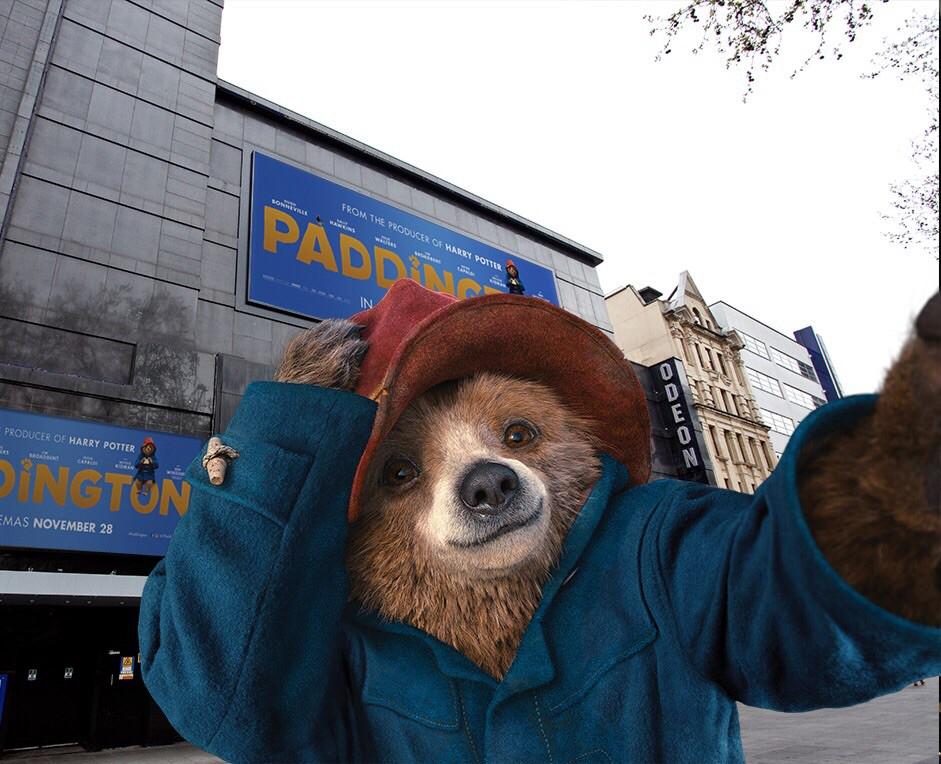 I've arrived at Leicester Square for the premiere! I like the way the carpet matches my hat #BearOnTheSquare