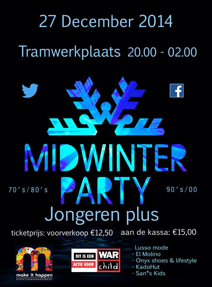 Midwinterparty/Jongerenplus 27 December <a href="/Tramwerkplaats/">Tramwerkplaats</a> Tickets nu in de voorverkoop €12,50ps. Mis het niet!!
