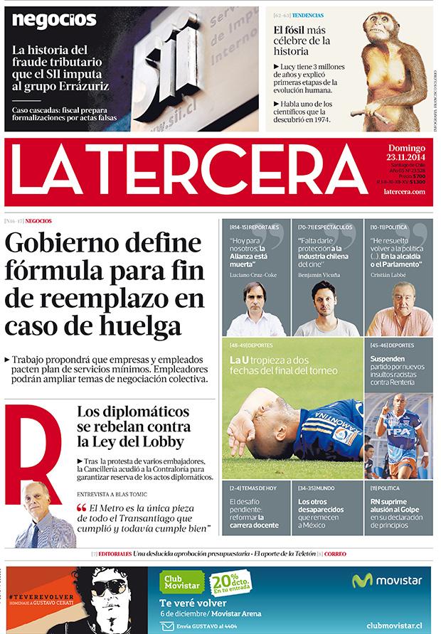 latercera's tweet photo. Esta es nuestra versión impresa de hoy. Revisa todo el contenido en  http://t.co/EZEmJlyRmP http://t.co/xALCoaRY3c