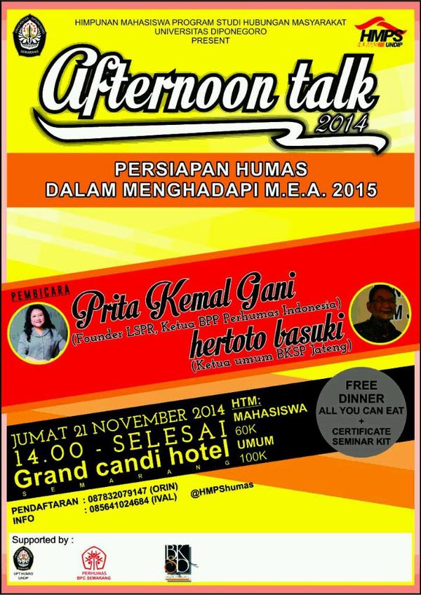 ID_PRstudents's tweet image. #AjangPR Semarang! Seminar Nasional Persiapan Humas dalam Menghadapi M.E.ASEAN 2015. Info: @hmpsHumas @Hmjcomm_Undip