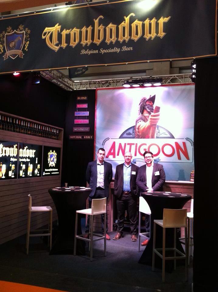 troubadourKDR's tweet photo. First day #HorecaExpo. @TroubadourML @Troubadourbeer @Troubadour_TP super team is ready to rock! 
#Antigoon  too! http://t.co/g9x0JSEEhI