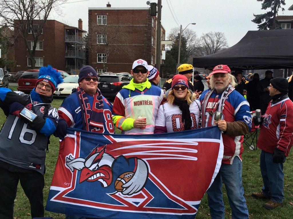 .<a href="/MTLAlouettes/">Alouettes de Montréal</a> fans enjoying the pregame festivities in Hamilton #GCPlayoffs