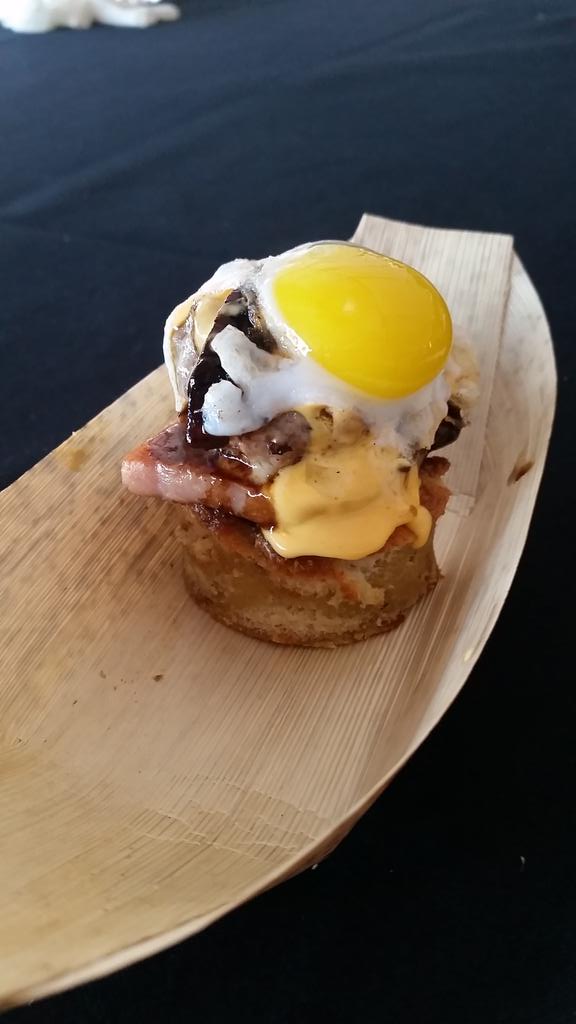 Crispy spam, cofit onions and a quail egg. Life is good