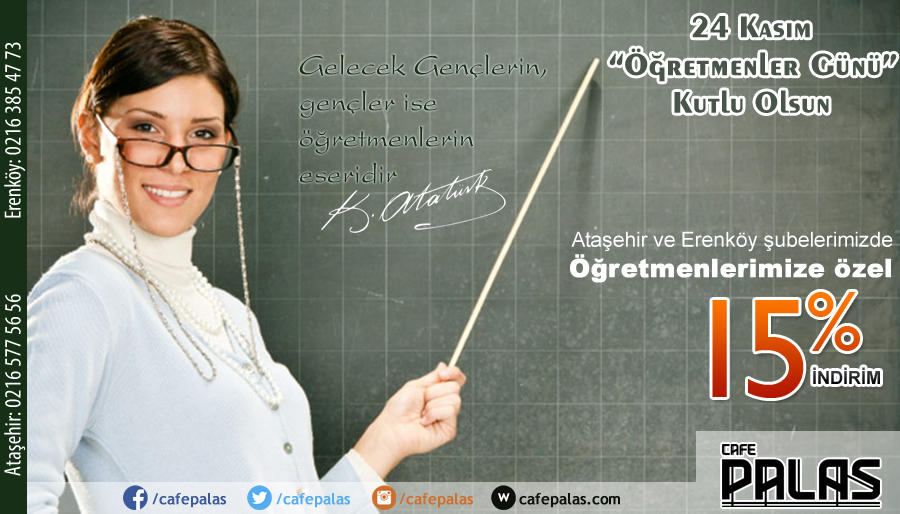cafepalas's tweet photo. Öğretmenler gününe özel %15 indirim Ataşehir ve Erenköy şubelerimizde. #24kasım #öğretmenlergünü #cafepalas http://t.co/ECECDaTkEd