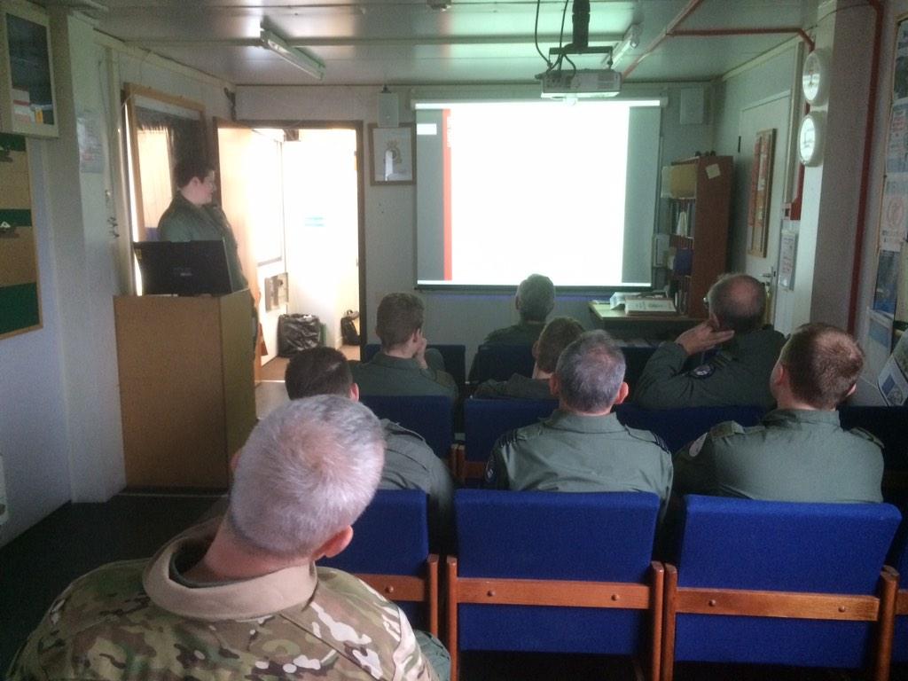 Instructors at 618 keep in touch during a training day at Odiham by delivering a flight operation brief.