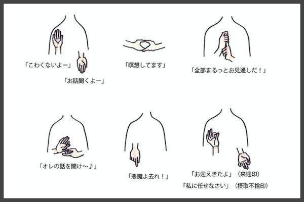 仏像紹介bot 千手観音の持物と主な印相 千手観音の持物 じもつ は経典によって若干異なるものの 鎌倉初期の僧 金胎房覚禅が著した 覚禅鈔 によれば 図 1 2 の如く分類できる また 仏像のハンドサイン 印相 も以下 3 4 のように分類可能だ