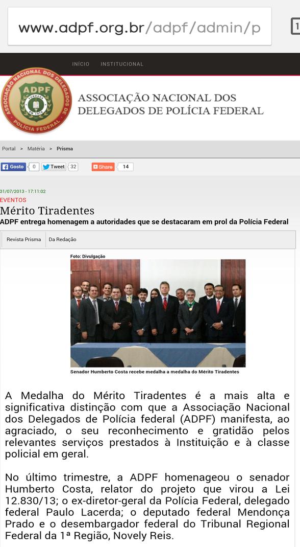 foxalisson's tweet photo. Senador @humbertocostapt da #pec37 e #MP657, investigado no Petrolão, recebeu medalha "mais alta distinção" da ADPF http://t.co/9vb1tsbZp0