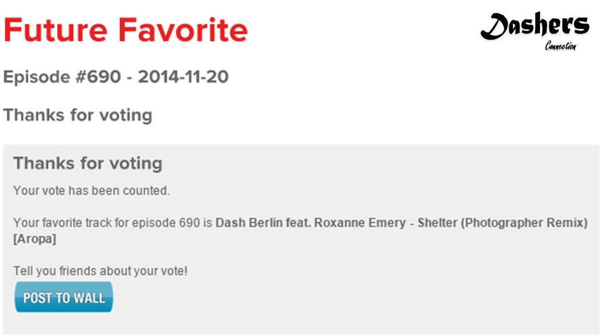 anaheraofficial's tweet photo. I've voted for #Shelter #FutureFavorite #ASOT690 @DashBerlin @Roxanne_Emery @Photographer_PR Good luck :-D #Dashers http://t.co/fltG89nmiF