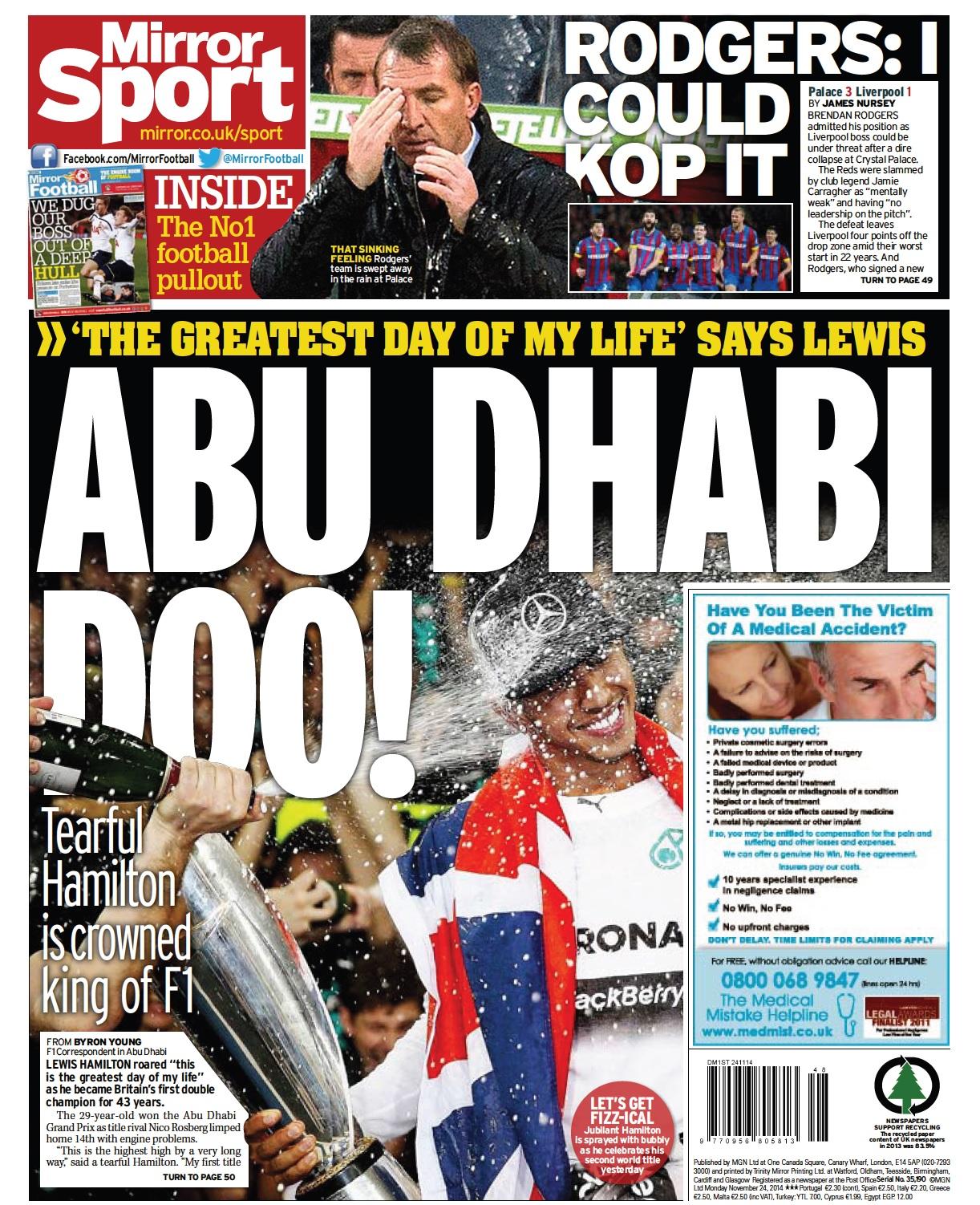 Portada del Mirror del 24 de Noviembre de 2014