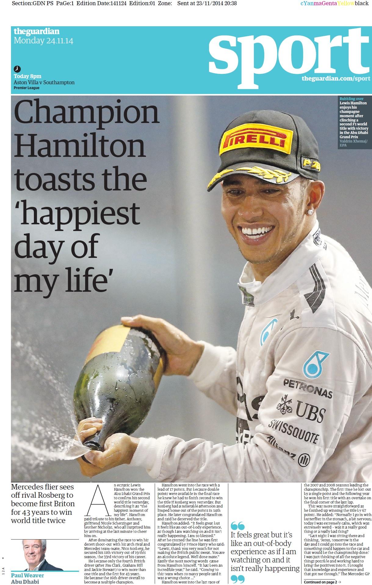 Portada de The Guardian del 24 de Noviembre
