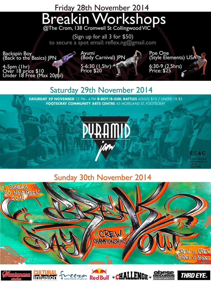 This weekend in Melbourne! Breakin workshops/battles. #melbourne #obeserecords #freeza