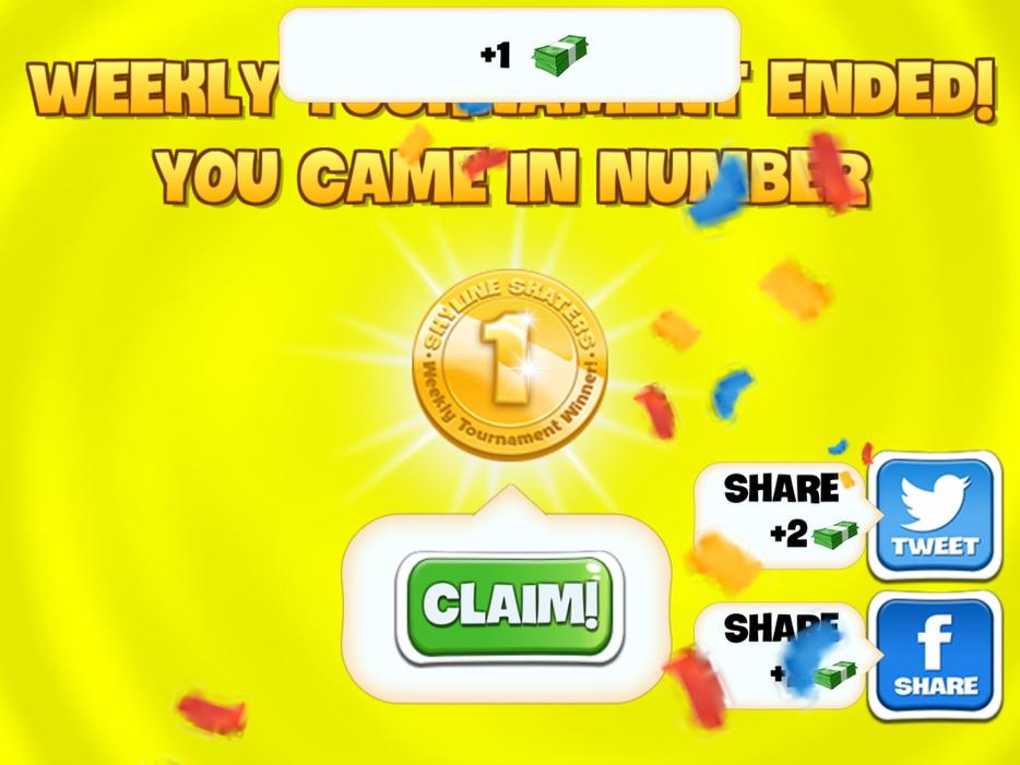 I got a 1. place in the weekly tournament and won a Gold Medal with a score of 31595 points #SkylineSkaters http: