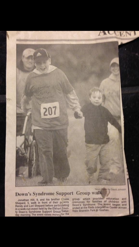 ShepardChase's tweet image. Throwback to my brother and I walking at the Elkhart County Down's Syndrome Support Group run-walk. I was only 5!