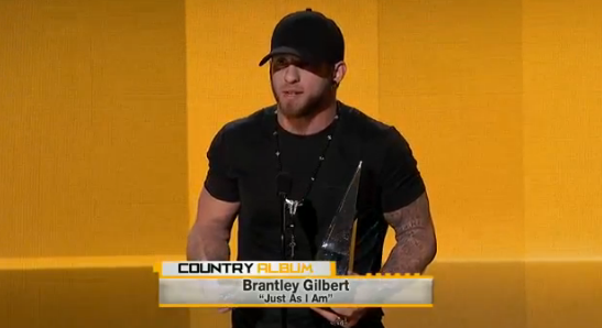 AMAs's tweet photo. CONGRATS to country crooner, @BrantleyGilbert! #JustAsIAm wins Favorite Country Album! #AMAs http://t.co/yrpsVwbc0w