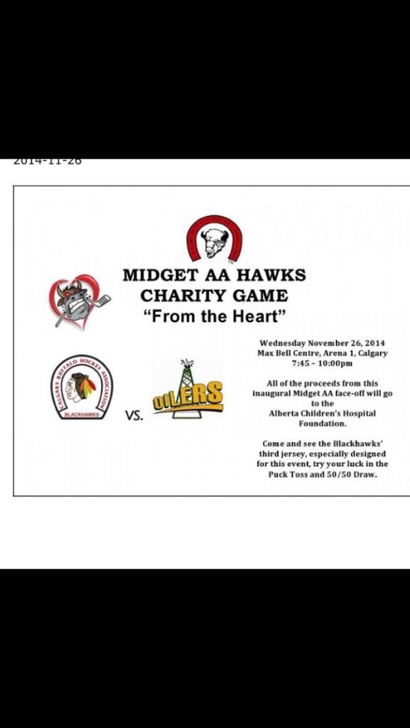 TyCarron's tweet photo. One of the coolest experiences I'll be able to take part in with hockey! Come out and support the Hawks and ABCH http://t.co/UJp2PahW91