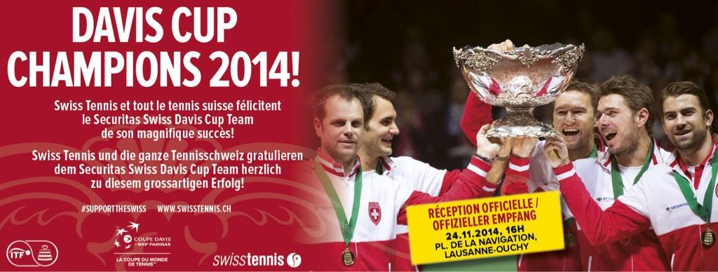 swiss_tennis's tweet photo. Official reception of the @DavisCup champions today at 4pm in Lausanne-Ouchy! #SupportTheSwiss http://t.co/Te5XSn977a
