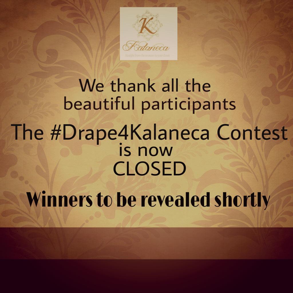KalanecaIndia's tweet photo. Yes Ladies! The #Drape4Kalaneca contest is now officially CLOSED....Stay tuned for the details:) http://t.co/WaSkBR7ViB