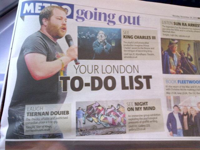 CheltComedy's tweet image. If you're in that London, + free tonight - go see @TiernanDouieb at the Star Of Kings (Kings X) Pic from METRO here.